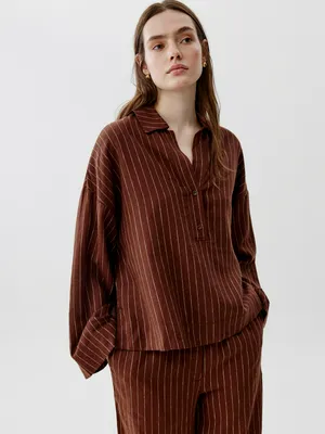 Свободная льняная рубашка Sela, коричневый, арт. 52355