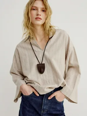 Блуза оверсайз в полоску Sela, бежевый, арт. 52365