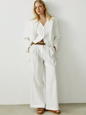 Широкие льняные брюки Sela, белый, арт. 52371