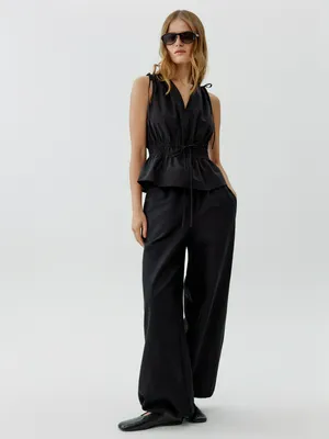 Брюки-шаровары Sela с содержанием льна, черный, арт. 52384