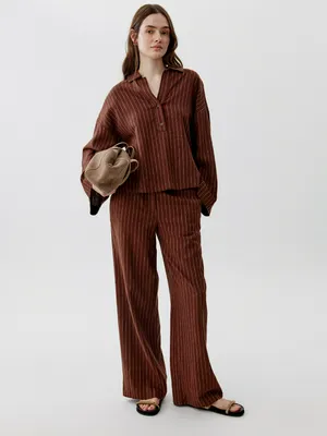 Свободные брюки Sela из смесового льна, коричневый, арт. 52387