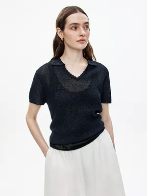 Вязаный джемпер Sela с коротким рукавом, синий, арт. 52388