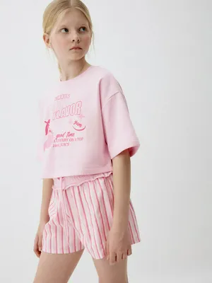 Укороченная футболка из футера для девочек, арт. 5246