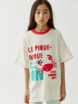 Футболка Sela оверсайз с принтом, бежевый, арт. 52465