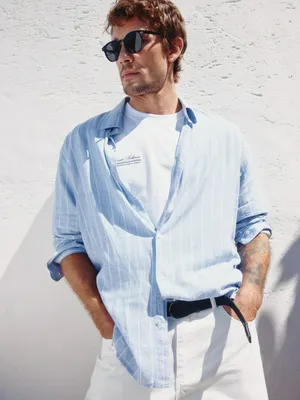 Рубашка Sela из льна в полоску, голубой, арт. 52479