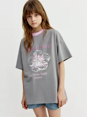 Футболка Sela оверсайз с принтом, серый, арт. 52480