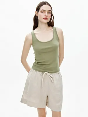 Топ Sela приталенный в рубчик, зеленый, арт. 52485