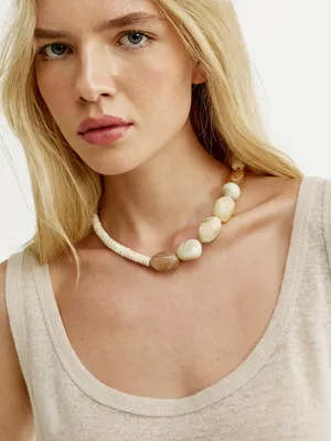 Колье из бусин Sela, бежевый, арт. 52487