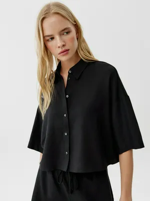 Рубашка Sela оверсайз укороченная, черный, арт. 52497