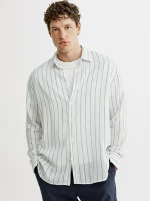 Рубашка Sela из смесового льна в полоску, белый, арт. 52503