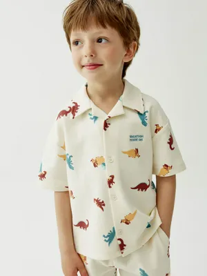 Трикотажная рубашка Sela с динозаврами, бежевый, арт. 52523