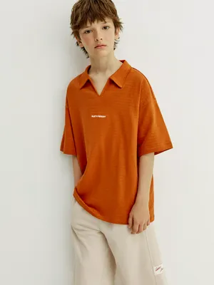 Поло оверсайз Sela с вышивкой, оранжевый, арт. 52525