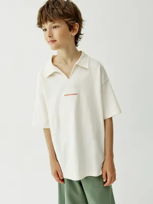 Поло Sela оверсайз с вышивкой, бежевый, арт. 52526