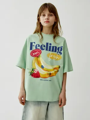 Футболка Sela оверсайз с принтом, зеленый, арт. 52536