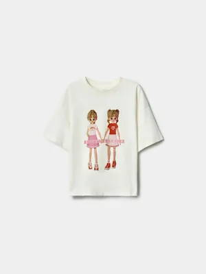 Футболка оверсайз Sela с принтом для девочек, бежевый, арт. 52541