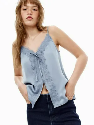 Топ Sela атласный с кружевом, голубой, арт. 52546