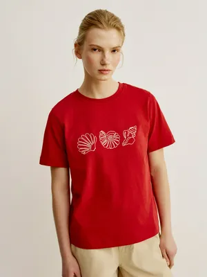 Футболка Sela с вышивкой, красный, арт. 52552