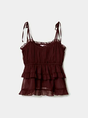 Топ Sela из шифона с оборкой, бордовый, арт. 52587