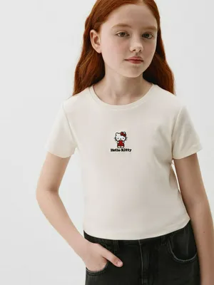 Укороченная футболка с принтом Hello Kitty для девочек, арт. 5259
