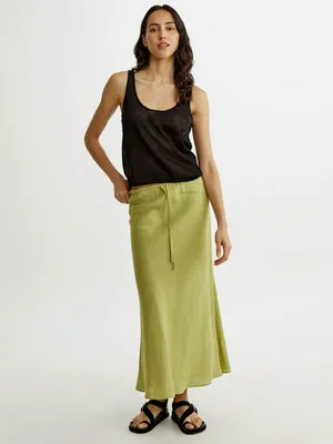 Юбка Sela миди льняная, зеленый, арт. 52598