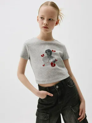 Укороченная футболка с принтом W24 для девочек, арт. 5261