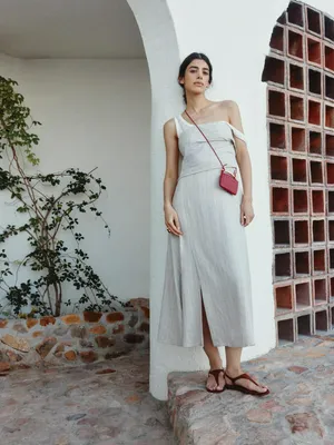 Платье-бандо Sela миди из льна, бежевый, арт. 52613