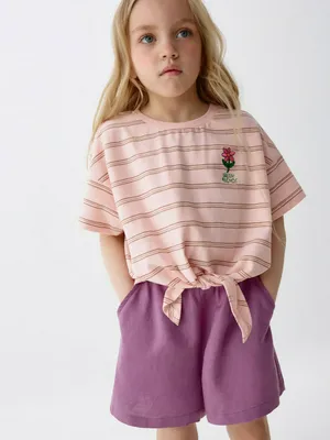 Укороченная футболка в полоску для девочек, арт. 5262