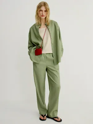 Брюки Sela из льна и вискозы, зеленый, арт. 52627