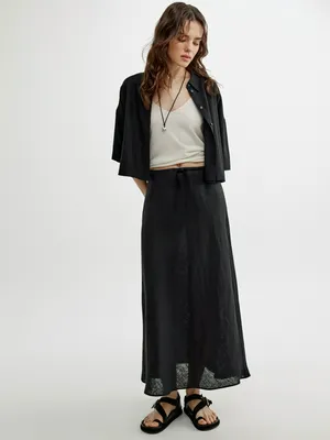 Юбка миди Sela из льна, черный, арт. 52661