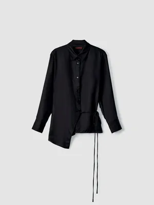 Рубашка Sela с запахом из тенселя и льна, черный, арт. 52668