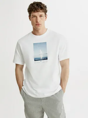 Футболка Sela прямого кроя с принтом, белый, арт. 52692