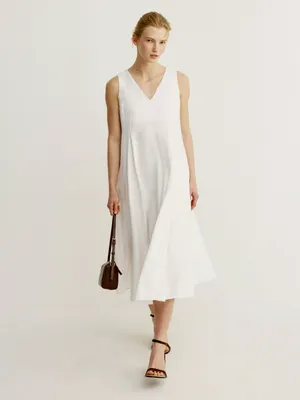 Платье миди Sela из смесовой вискозы со льном, белый, арт. 52695