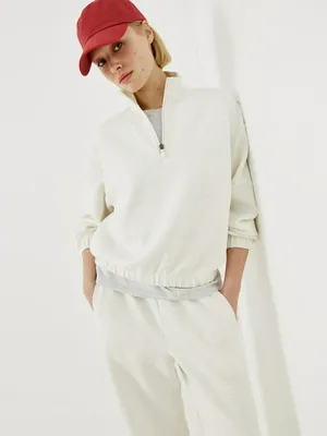 Свитшот Sela из модала с воротником на молнии, бежевый, арт. 52701