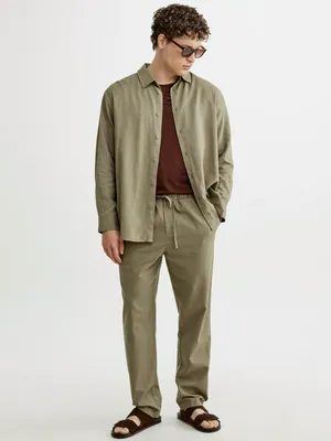 Прямые брюки из смесового льна Sela, хаки, арт. 52725