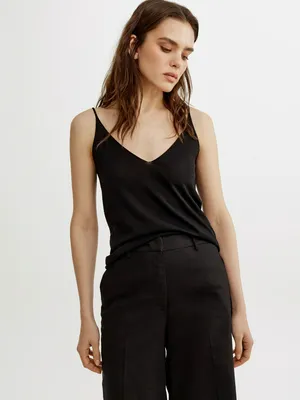 Вязаный топ Sela с шелком, черный, арт. 52735