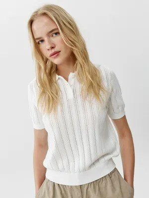 Вязаное поло Sela фактурной вязки, белый, арт. 52736