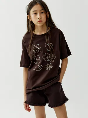 Футболка Sela оверсайз с вышивкой, коричневый, арт. 52738