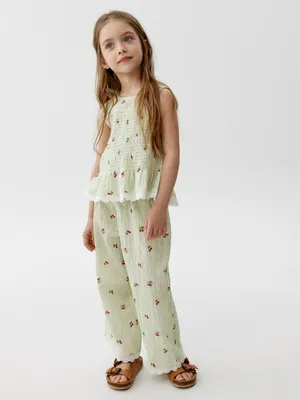 Широкие хлопковые брюки Sela с принтом, зеленый, арт. 52741