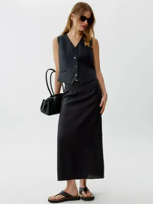 Юбка миди из тенселя и льна Sela, черный, арт. 52762