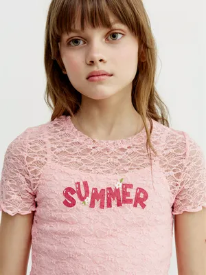 Укороченная футболка Sela кружевная, розовый, арт. 52766