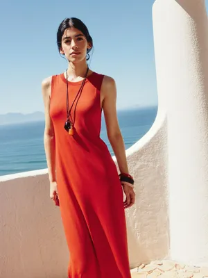 Вязаное платье макси Sela, красный, арт. 52791