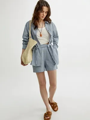 Свободные мини-шорты Sela, голубой, арт. 52816