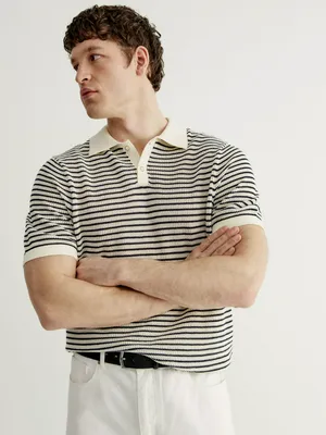 Вязаное поло Sela в полоску, белый, арт. 52820