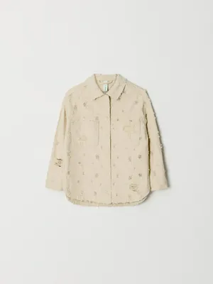 Рваная джинсовая рубашка оверсайз для девочек, арт. 5314