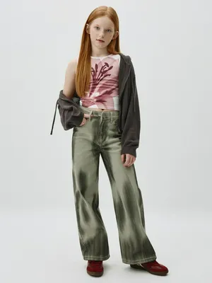 Джинсы Wide leg с накатом для девочек, арт. 5315