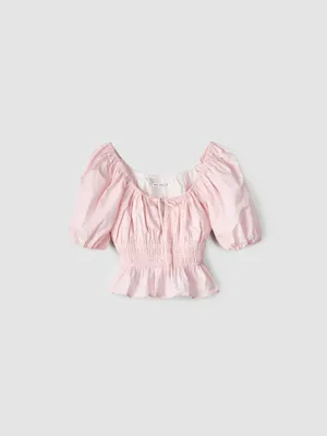 Укороченная блузка Sela с объемными рукавами, розовый, арт. 53569