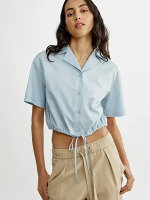 Рубашка Sela укороченная, голубой, арт. 53584