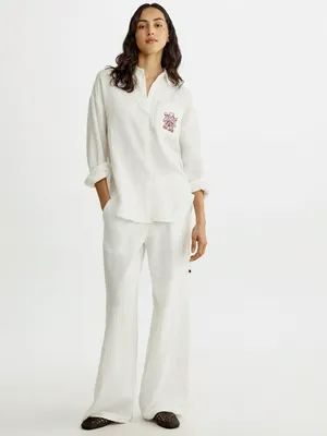 Широкие муслиновые брюки Sela, белый, арт. 53618