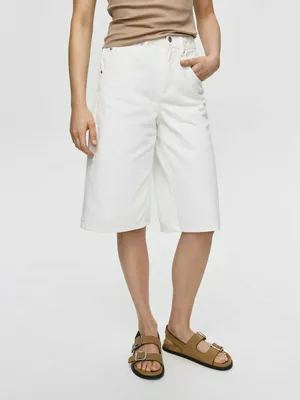 Джинсовые шорты-бермуды с высокой посадкой, белый, арт. 5362