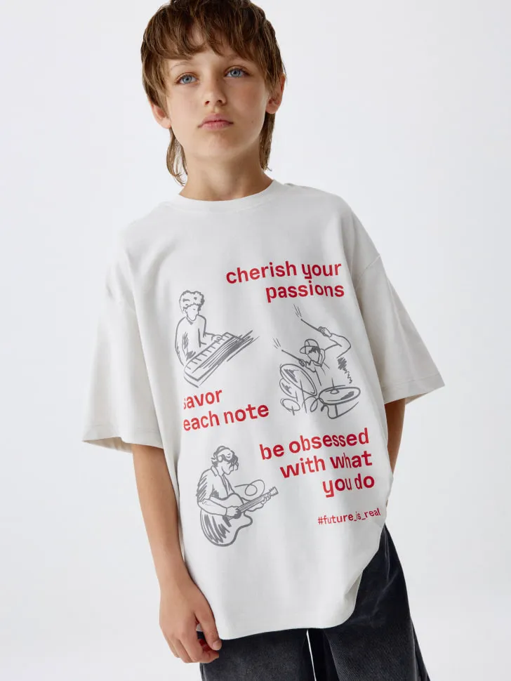 Футболка оверсайз с принтом для мальчиков, бежевый, арт. 5363